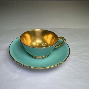 Vintage Demitasse‎ Tuscan Fine Bone China Blue And Gold Tea Cup Saucer England